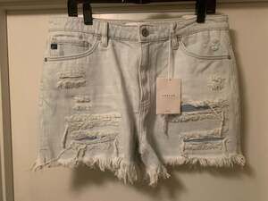 KanCan High Rise Distressed Light Blue Denim Shorts with Raw Hem Size 13/30